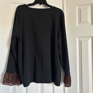 Talbots Black Top with Animal Print Cuffs